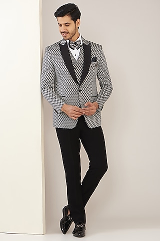 Grey Jacquard Tuxedo Set by Zoop Men