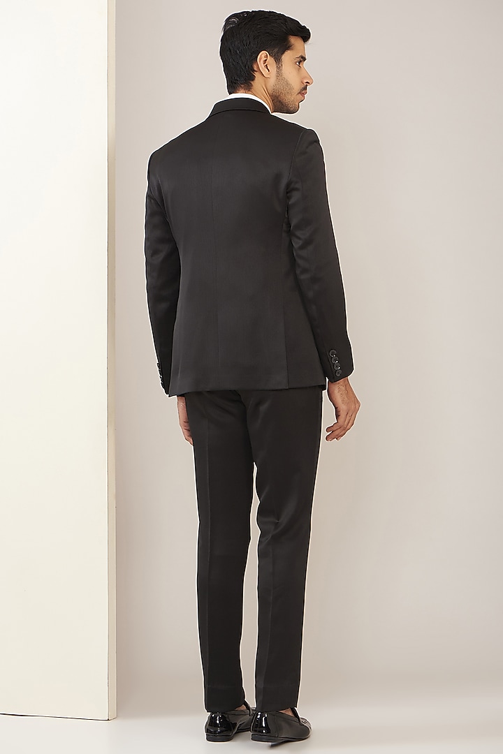 Black Satin Jacquard Tuxedo Set by Zoop Men at Pernia's Pop Up Shop