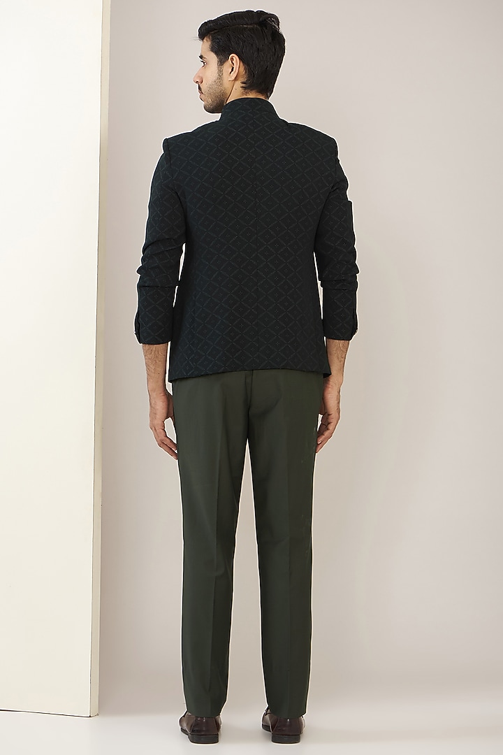 Dark Green Jacquard Bandhgala Set by Zoop Men at Pernia's Pop Up Shop