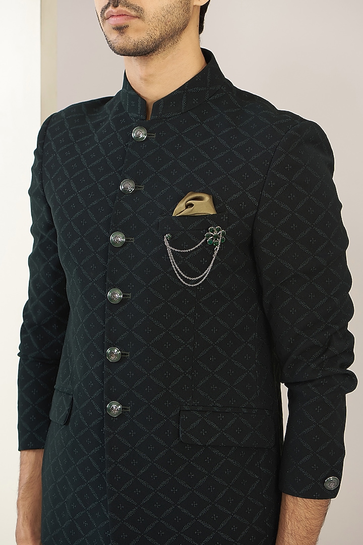 Dark Green Jacquard Bandhgala Set by Zoop Men at Pernia's Pop Up Shop