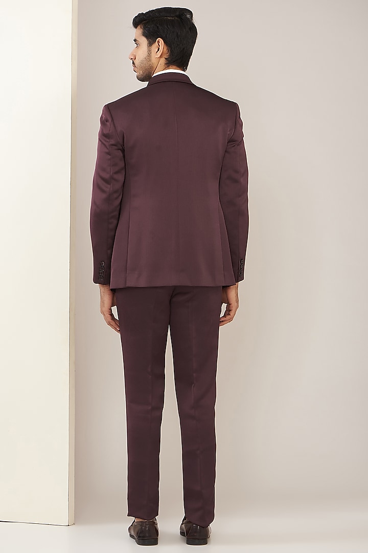 Wine Satin Jacquard Tuxedo Set by Zoop Men at Pernia's Pop Up Shop
