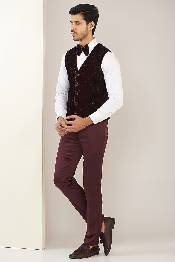 Wine Velvet Tuxedo Set by Zoop Men at Pernia's Pop Up Shop