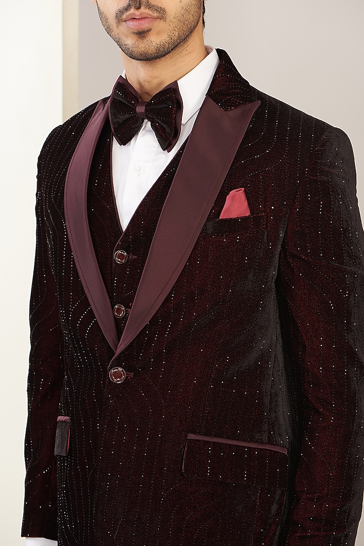 Wine Velvet Tuxedo Set by Zoop Men at Pernia's Pop Up Shop