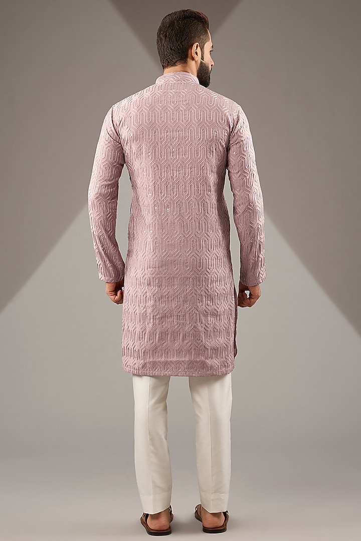 Light Purple Banarasi Cotton Silk Thread Embroidered Kurta Set by Zoop Men at Pernia's Pop Up Shop