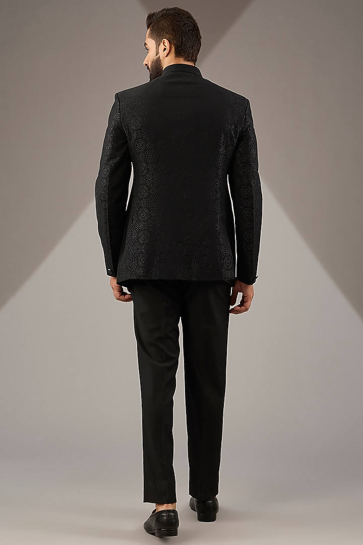 Black Jacquard Bandhgala Set by Zoop Men at Pernia's Pop Up Shop