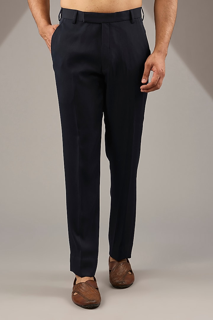 Navy Blue Jacquard Bandhgala Set by Zoop Men at Pernia's Pop Up Shop