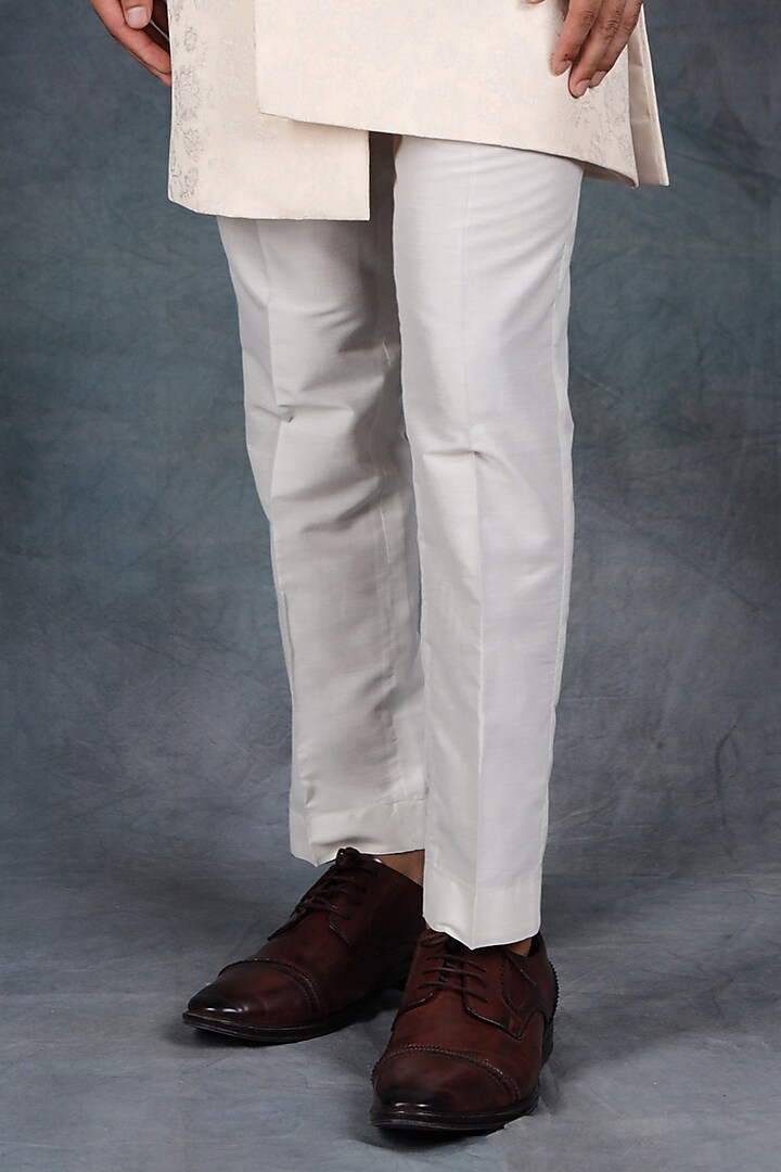 Ivory Jacquard & Poly Cotton Embroidered Indo-Western Set by Zoop Men at Pernia's Pop Up Shop