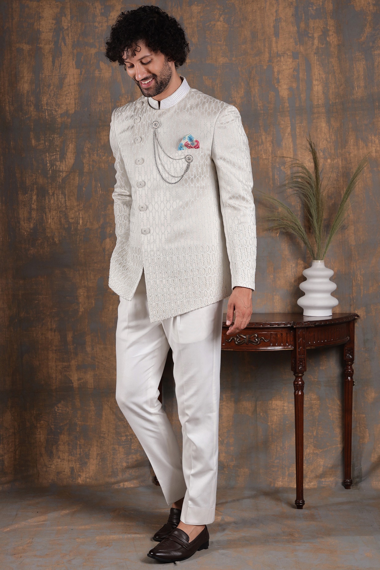 Indo Western Dress For Men Grey RKL-RBZ-22-2202 Men Reception Dress –  iBuyFromIndia