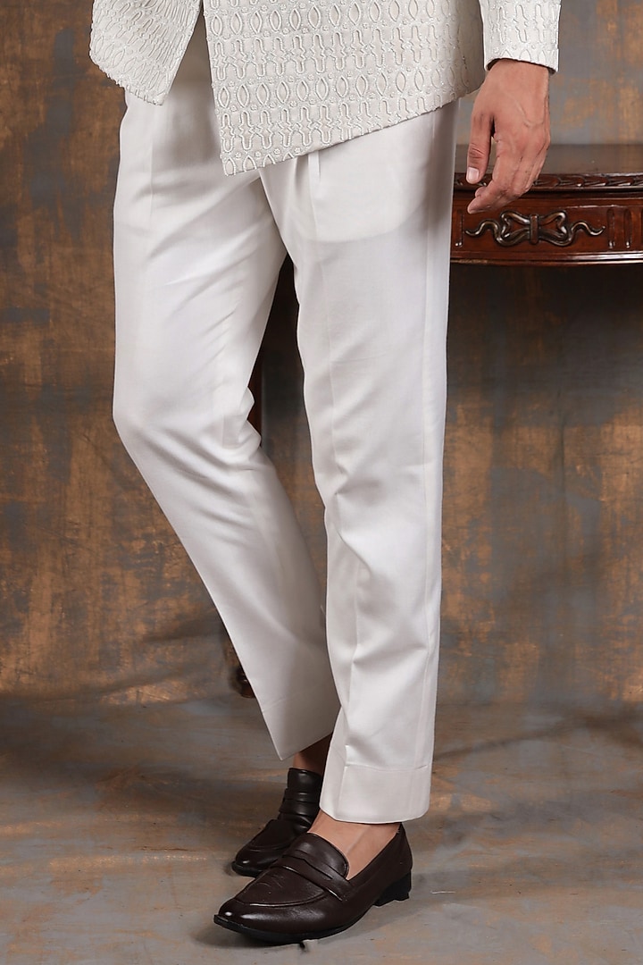 Pearl White Jacquard & Terry Rayon Embellished Bandhgala Set by Zoop Men at Pernia's Pop Up Shop