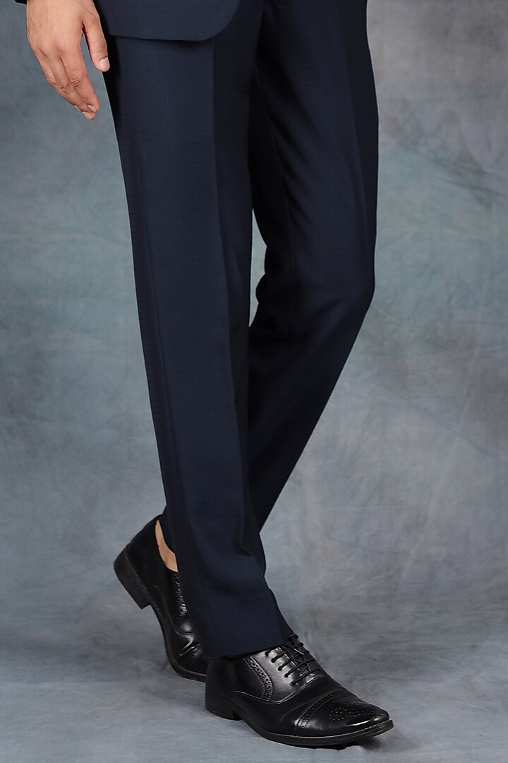 Dark Blue Jacquard & Terry Rayon Tuxedo Set by Zoop Men at Pernia's Pop Up Shop