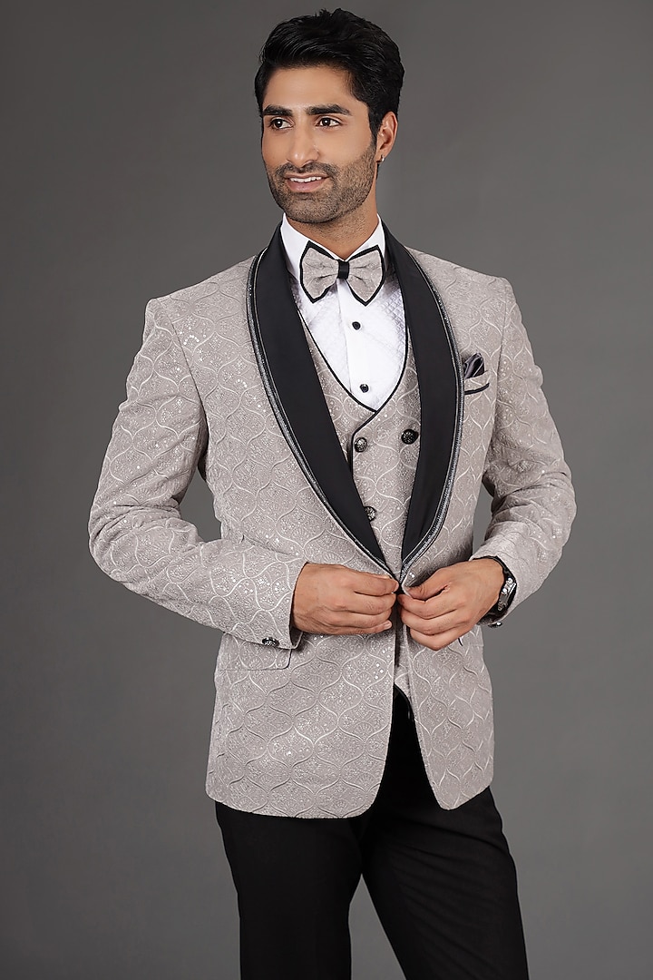 Light Grey Pure Cotton & Terry Rayon Tuxedo Set by Zoop Men at Pernia's Pop Up Shop