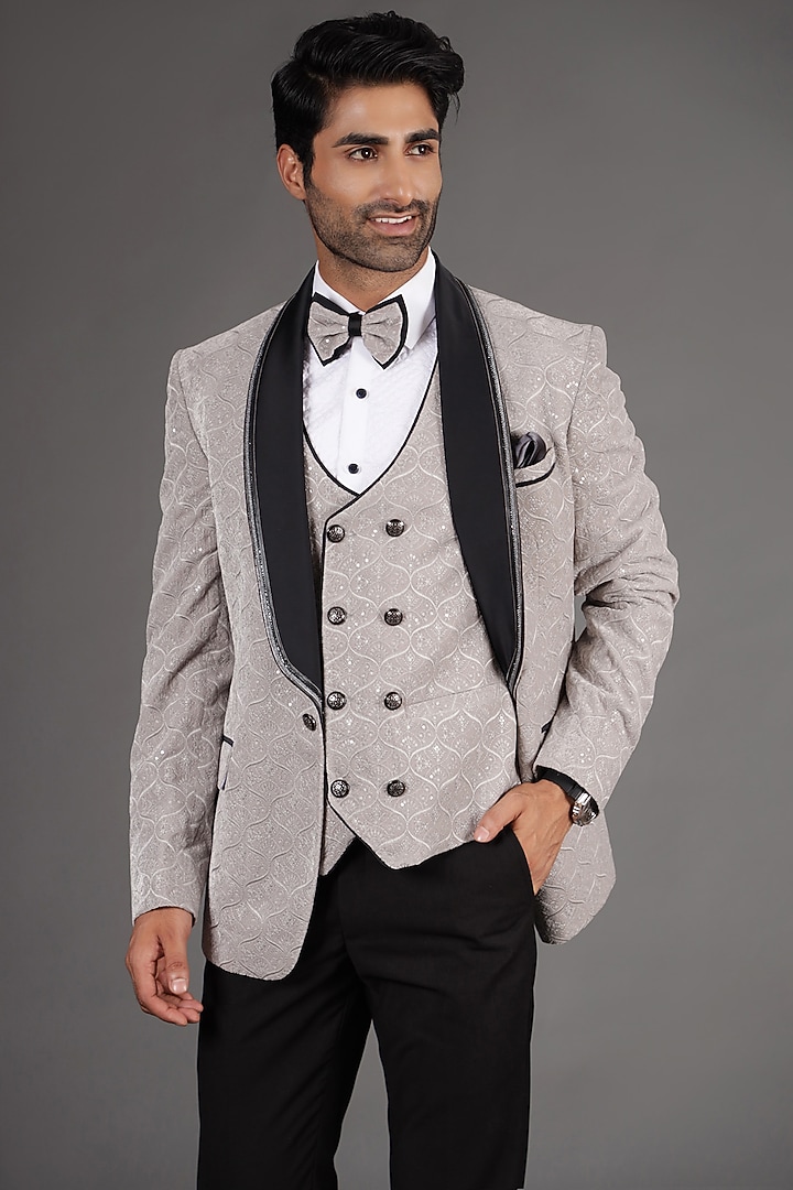Light Grey Pure Cotton & Terry Rayon Tuxedo Set by Zoop Men at Pernia's Pop Up Shop
