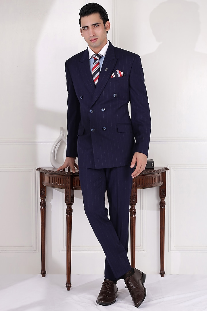 Navy Blue Pure Cotton & Terry Wool Suit Set by Zoop Men