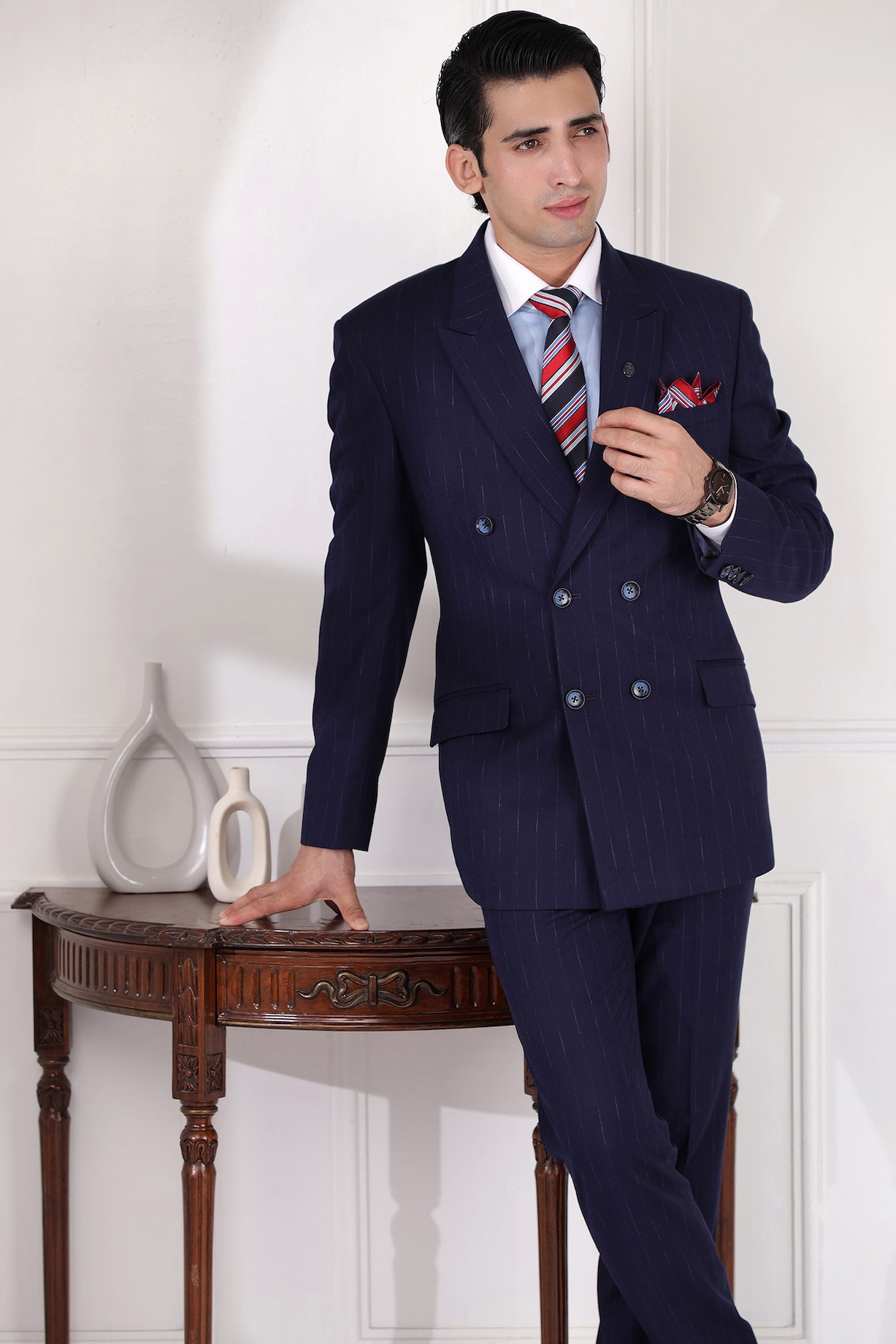 Navy Blue Pure Cotton & Terry Wool Suit Set by Zoop Men