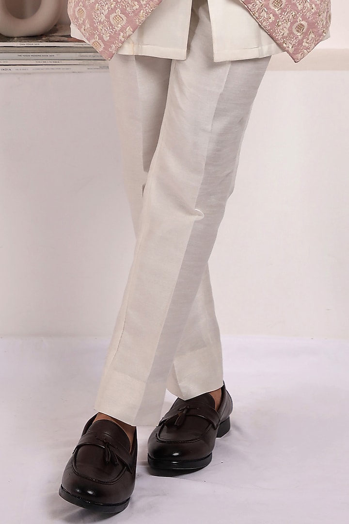 Pastel Pink Poly Cotton & Jacquard Printed Indo-Western Set by Zoop Men at Pernia's Pop Up Shop