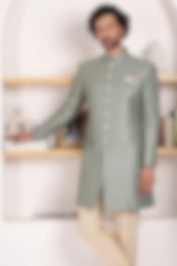 Spring Green Jacquard Printed & Embroidered Indo-Western Set by Zoop Men at Pernia's Pop Up Shop