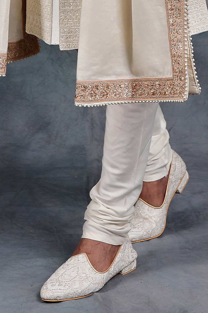 Ivory Pure Raw Silk Printed & Embroidered Groom Sherwani Set by Zoop Men at Pernia's Pop Up Shop