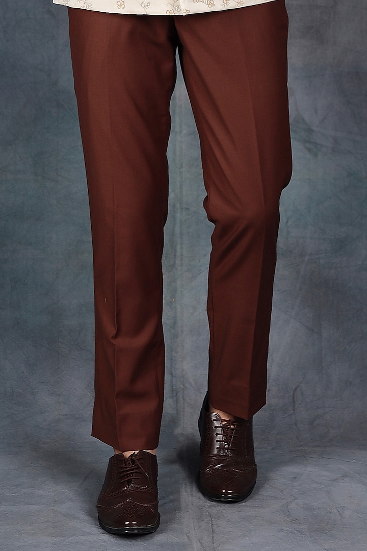 Beige Jacquard Thread Embroidered Bandhgala Set by Zoop Men at Pernia's Pop Up Shop