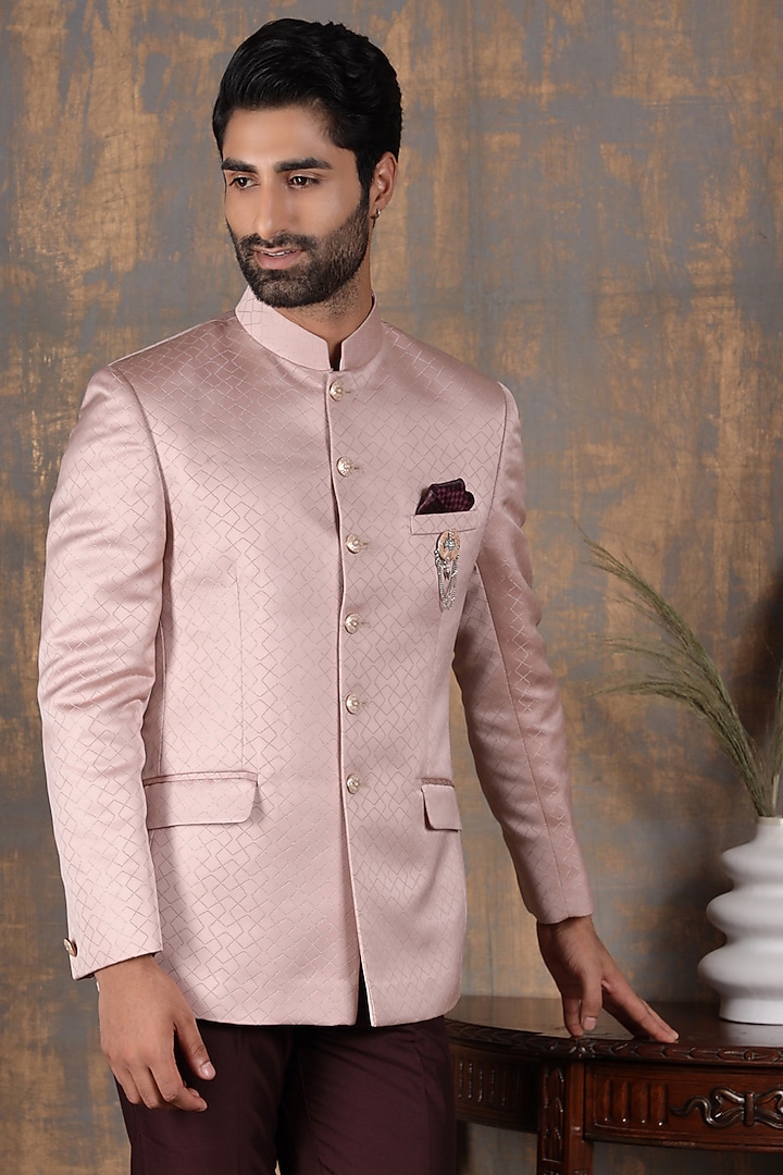 Pink Jacquard & Terry Rayon Printed Bandhgala Set by Zoop Men at Pernia's Pop Up Shop