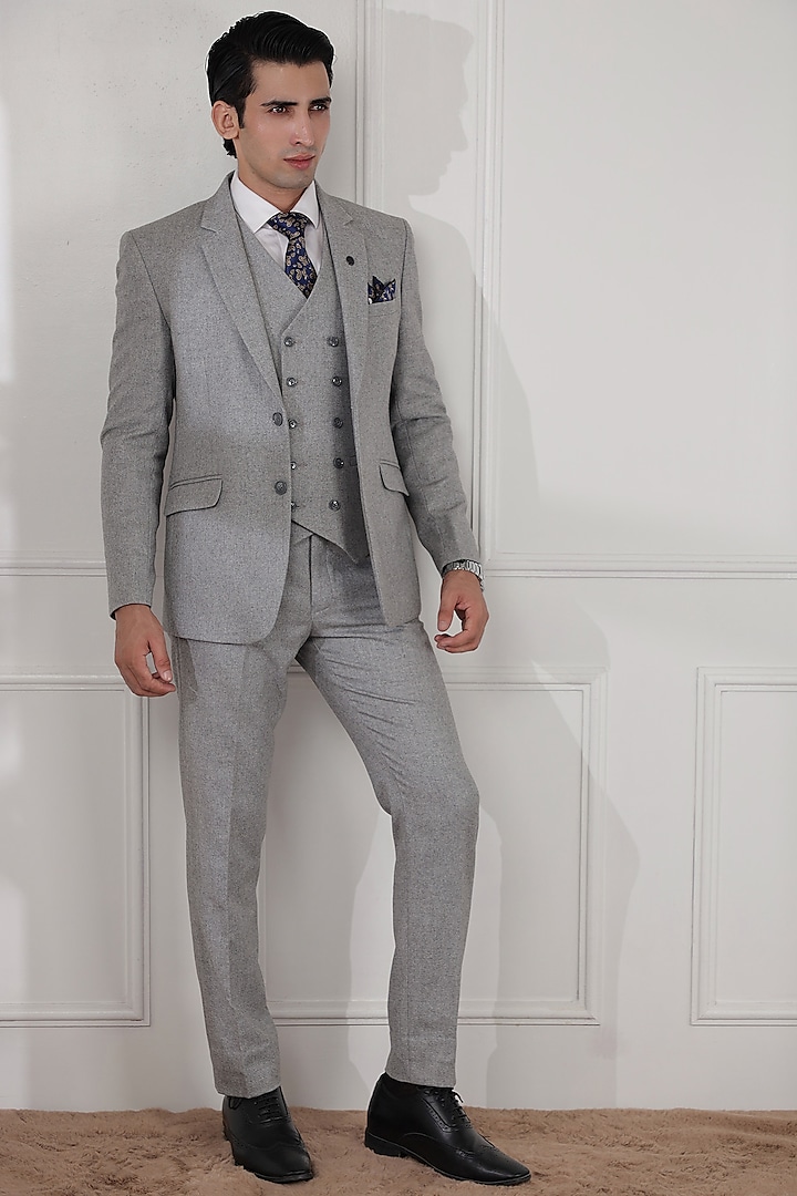 Cloud Grey Tweed & Terry Rayon Suit Set by Zoop Men