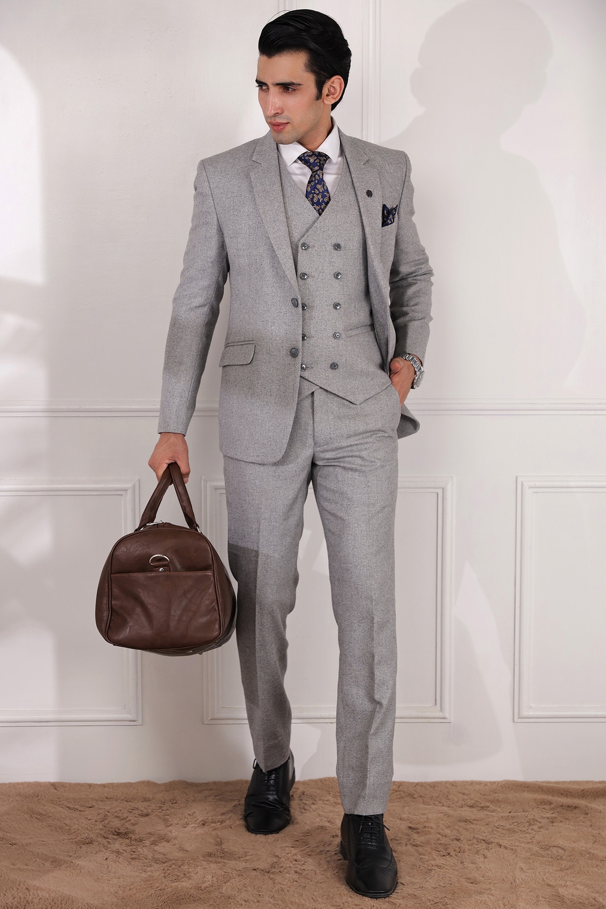 Cloud Grey Tweed & Terry Rayon Suit Set by Zoop Men at Pernia's