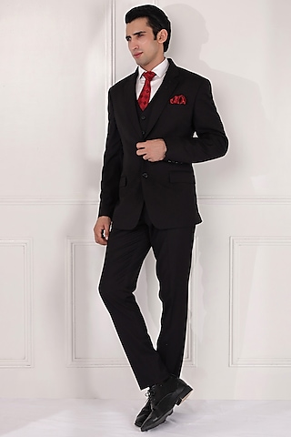 Latest 3 Piece Red Coat Pant Wedding Outfit For Men 2023