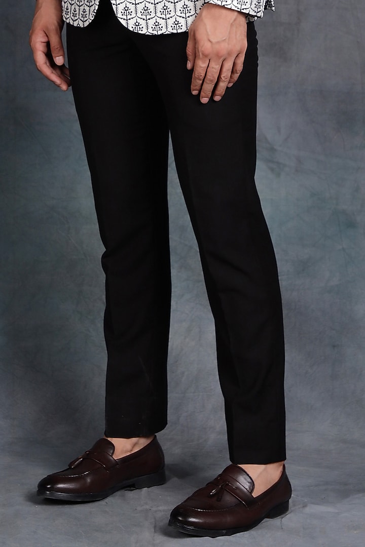 White & Black Jacquard Printed Tuxedo Set by Zoop Men at Pernia's Pop Up Shop