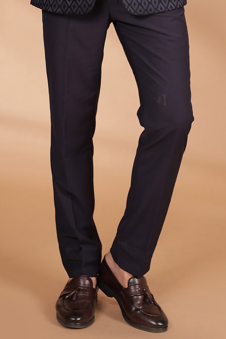 Navy Blue Jacquard & Terry Rayon Tuxedo Set by Zoop Men at Pernia's Pop Up Shop