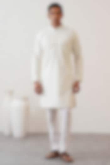 Off-White Cotton Silk Sequins Embroidered Kurta Set by Zoop Men