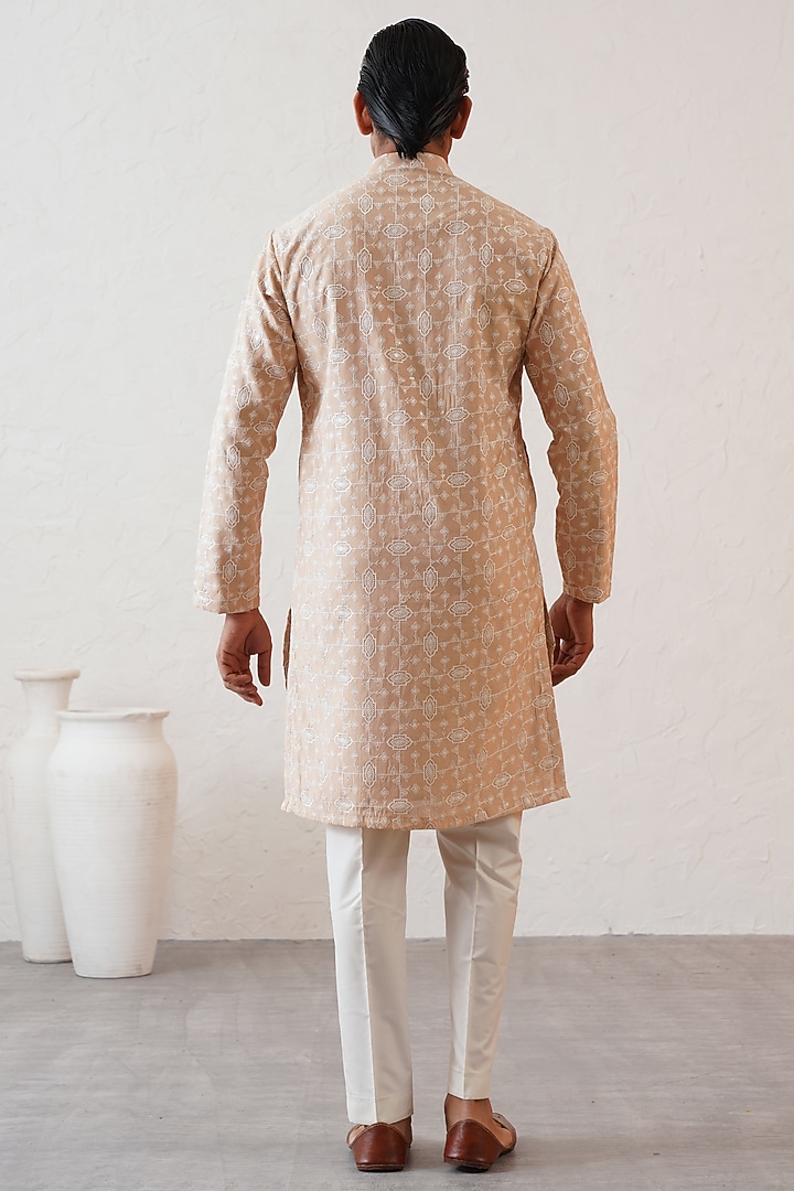 Cream Cotton Silk Sequins Embroidered Kurta Set by Zoop Men at Pernia's Pop Up Shop