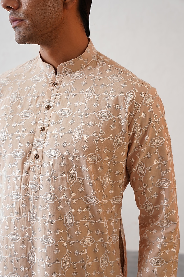 Cream Cotton Silk Sequins Embroidered Kurta Set by Zoop Men at Pernia's Pop Up Shop
