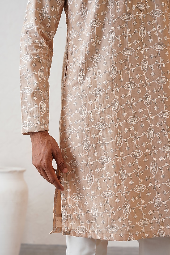 Cream Cotton Silk Sequins Embroidered Kurta Set by Zoop Men at Pernia's Pop Up Shop