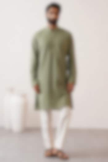 Green Banarasi Cotton Silk Zari Thread Embroidered Kurta Set by Zoop Men