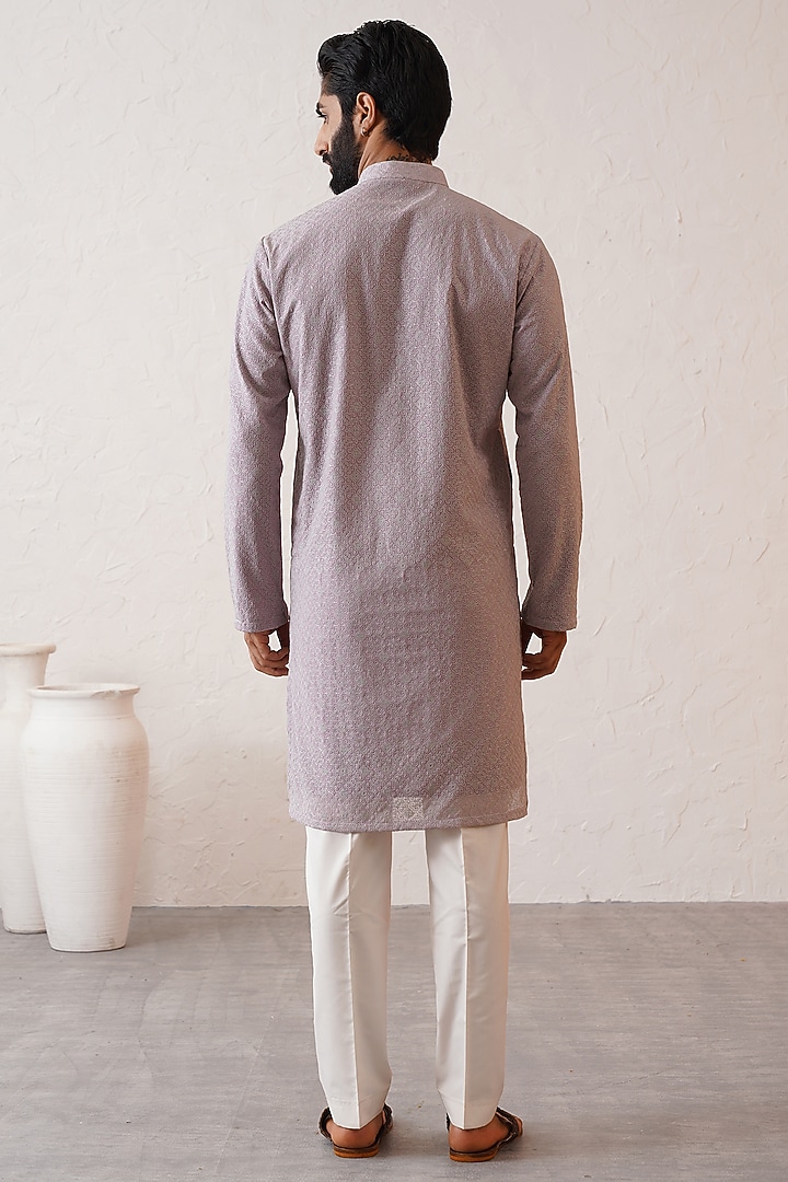Pale Mauve Banarasi Cotton Silk Thread Embroidered Kurta Set by Zoop Men at Pernia's Pop Up Shop