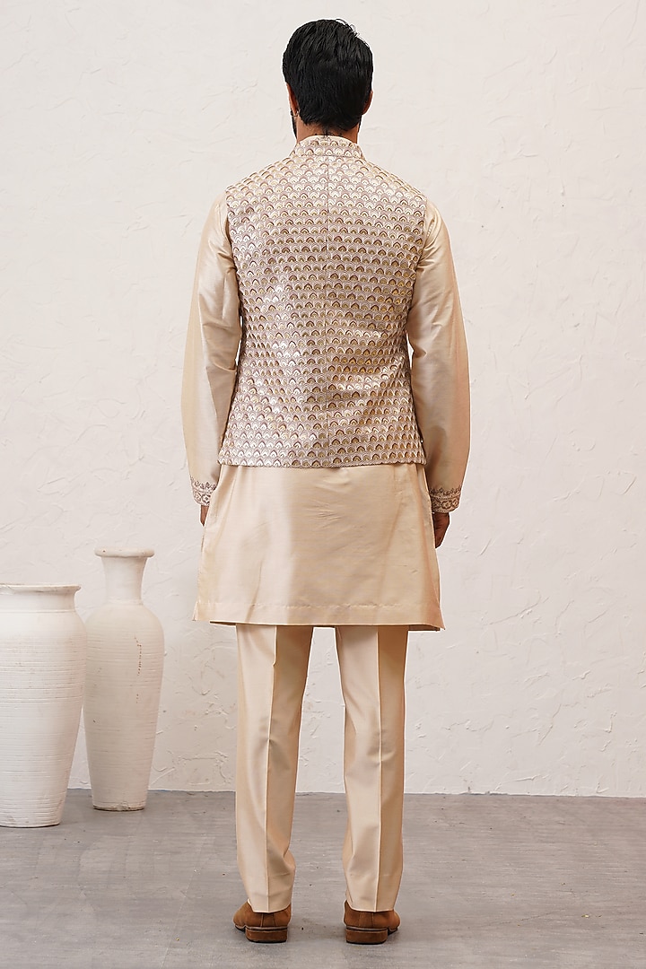 Cream Jacquard Embroidered Indowestern Set by Zoop Men at Pernia's Pop Up Shop