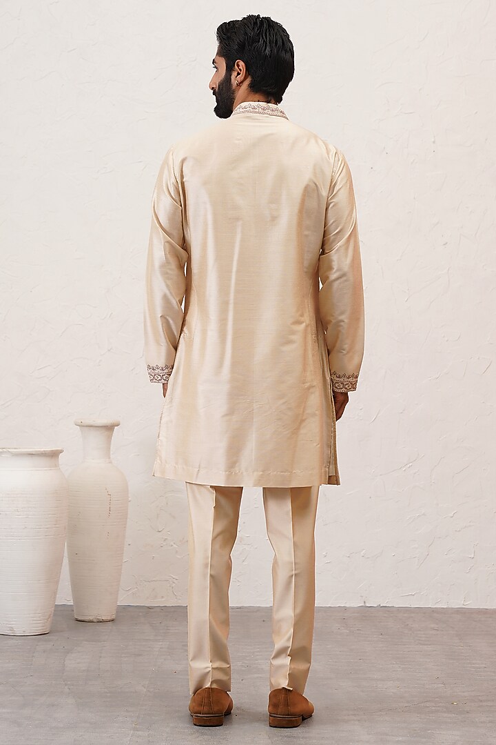 Cream Jacquard Embroidered Indowestern Set by Zoop Men at Pernia's Pop Up Shop