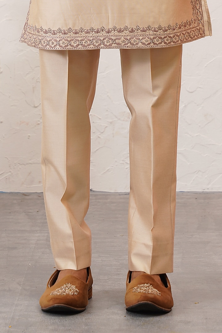 Cream Jacquard Embroidered Indowestern Set by Zoop Men at Pernia's Pop Up Shop