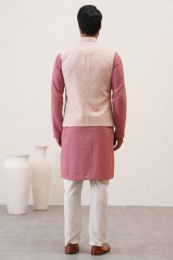 Pink Jacquard Sequins Embroidered Bundi Jacket Set by Zoop Men at Pernia's Pop Up Shop