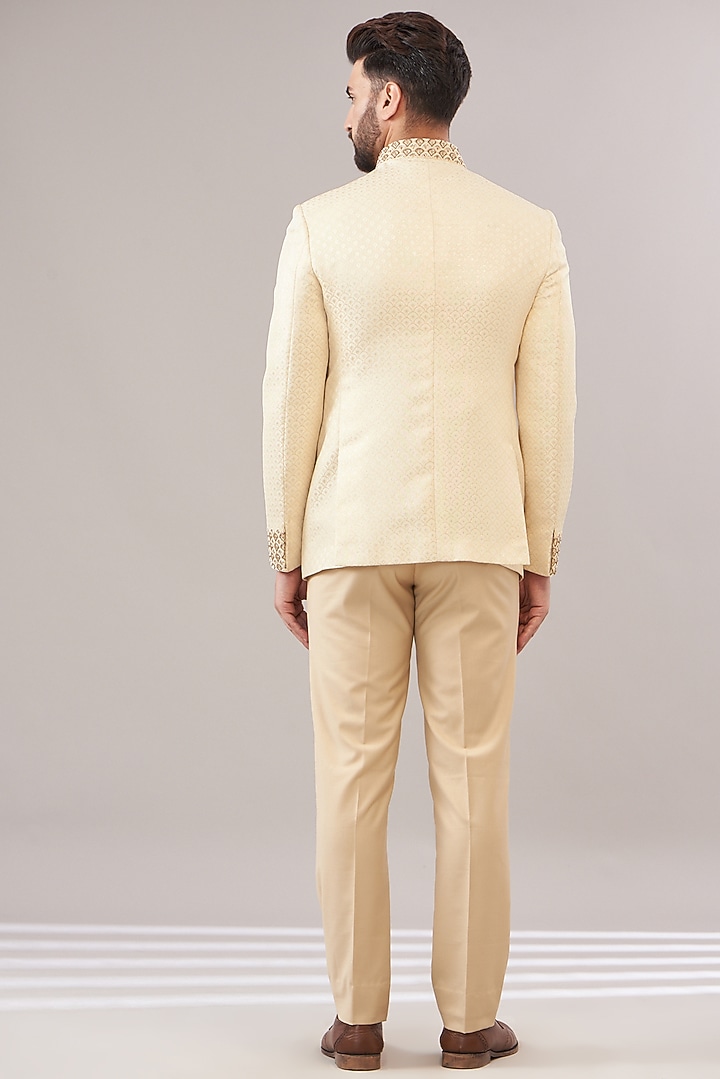 Royal Gold Jacquard Embroidered Wedding Bandhgala Set by Zoop Men at Pernia's Pop Up Shop