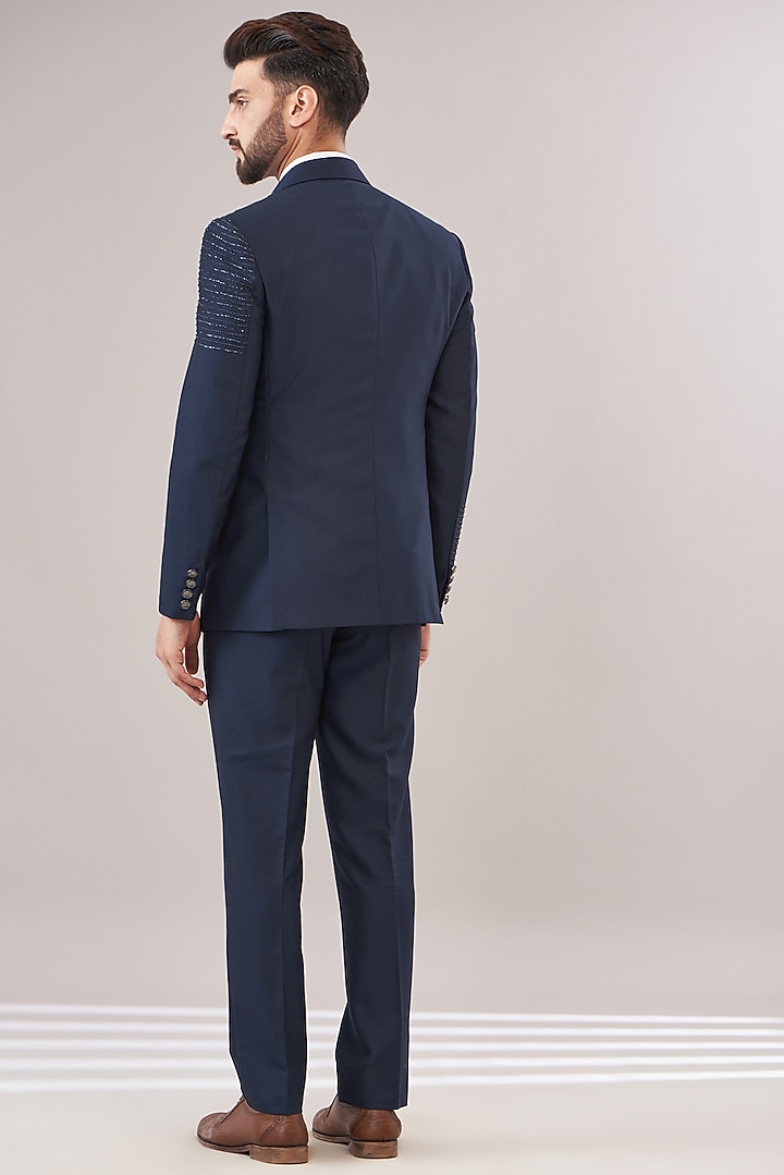 Blue Terry Rayon Embroidered Tuxedo Set by Zoop Men at Pernia's Pop Up Shop