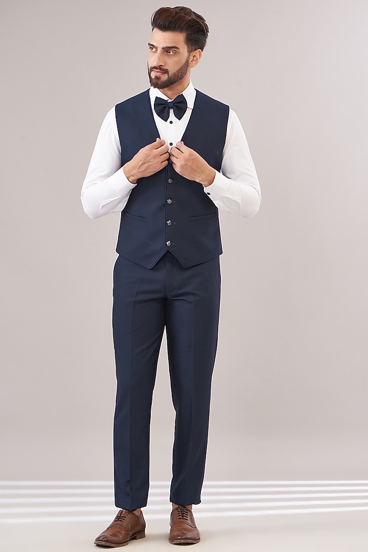 Blue Terry Rayon Embroidered Tuxedo Set by Zoop Men at Pernia's Pop Up Shop