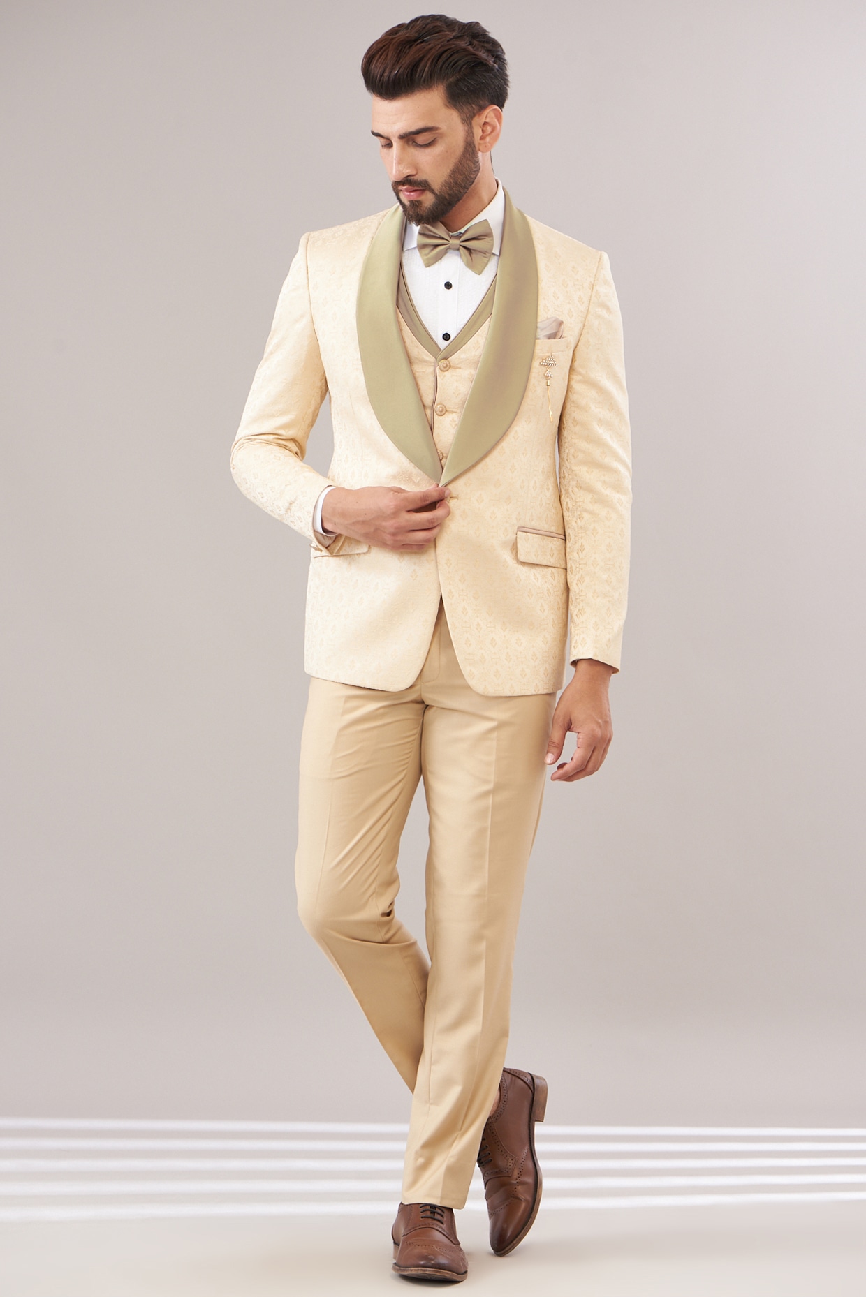 Champagne Suit - Light Gold Color Shiny Suit - Sateen Suit -