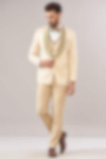 Light Gold Jacquard Printed Tuxedo Set by Zoop Men