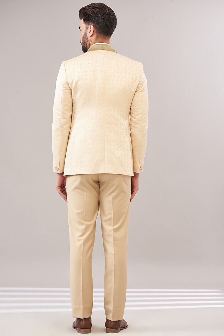 Light Gold Jacquard Printed Tuxedo Set by Zoop Men at Pernia's Pop Up Shop