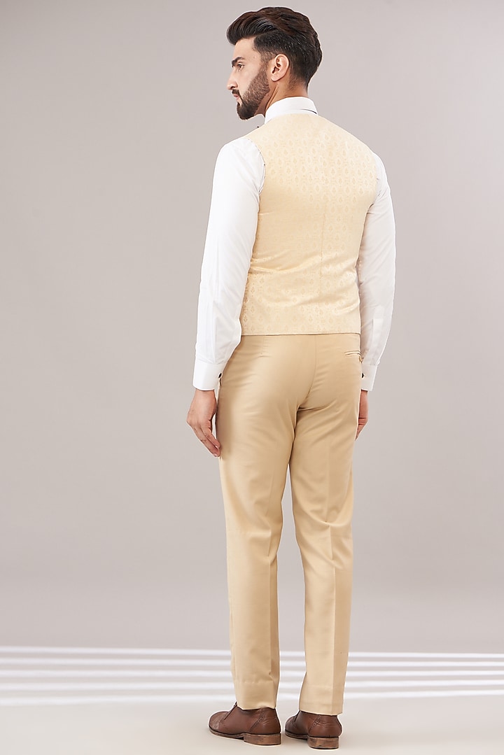 Light Gold Jacquard Printed Tuxedo Set by Zoop Men at Pernia's Pop Up Shop