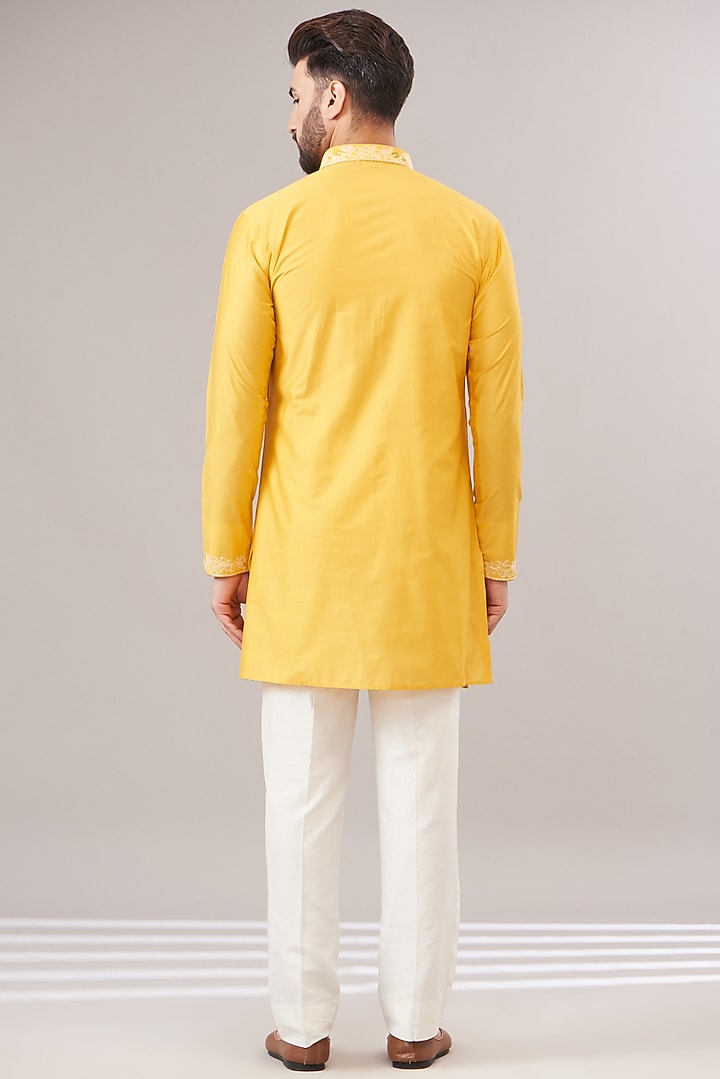Light Yellow Jacquard Printed Indowestern Set by Zoop Men at Pernia's Pop Up Shop