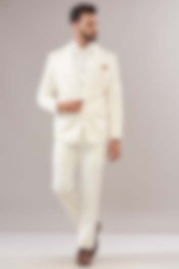 White Turkish Jacquard Tuxedo Set by Zoop Men at Pernia's Pop Up Shop