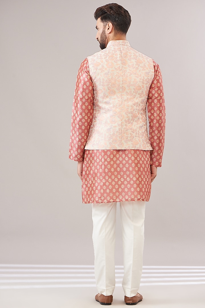 Blush Pink Jacquard Floral Printed Bundi Set by Zoop Men at Pernia's Pop Up Shop