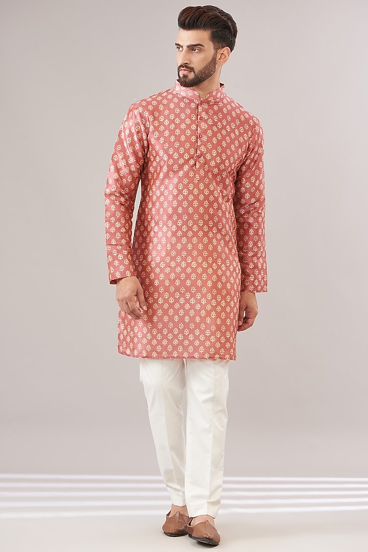 Blush Pink Jacquard Floral Printed Bundi Set by Zoop Men at Pernia's Pop Up Shop