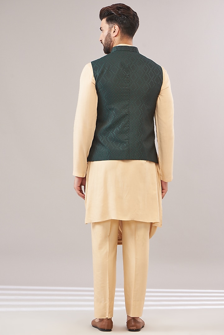 Green Turkish Jacquard Bundi Set by Zoop Men at Pernia's Pop Up Shop